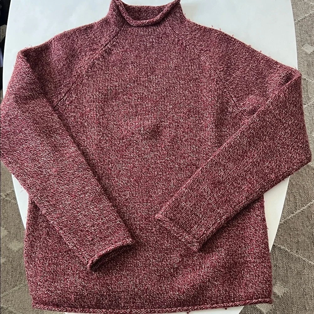 Vintage VTG J.Crew Knit Roll Neck Sweater Red Speckle Thick 100% Wool Unisex M